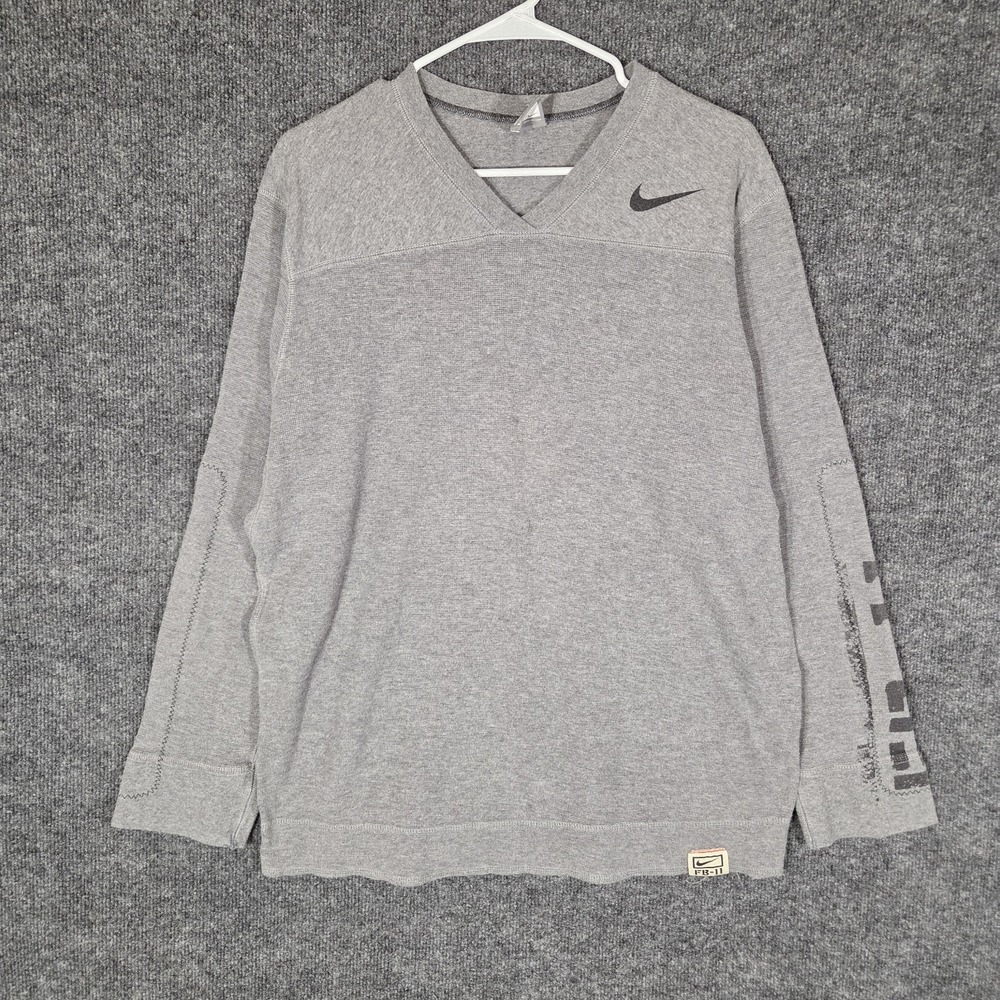 Vintage Nike Team Long Sleeve Shirt Mens Large Gray Y2K V-Neck Pullover Swoosh